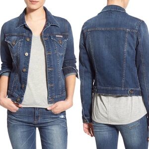 Hudson Women's Medium Blue Denim Jacket Trucker Dark Wash Stretch Size Large